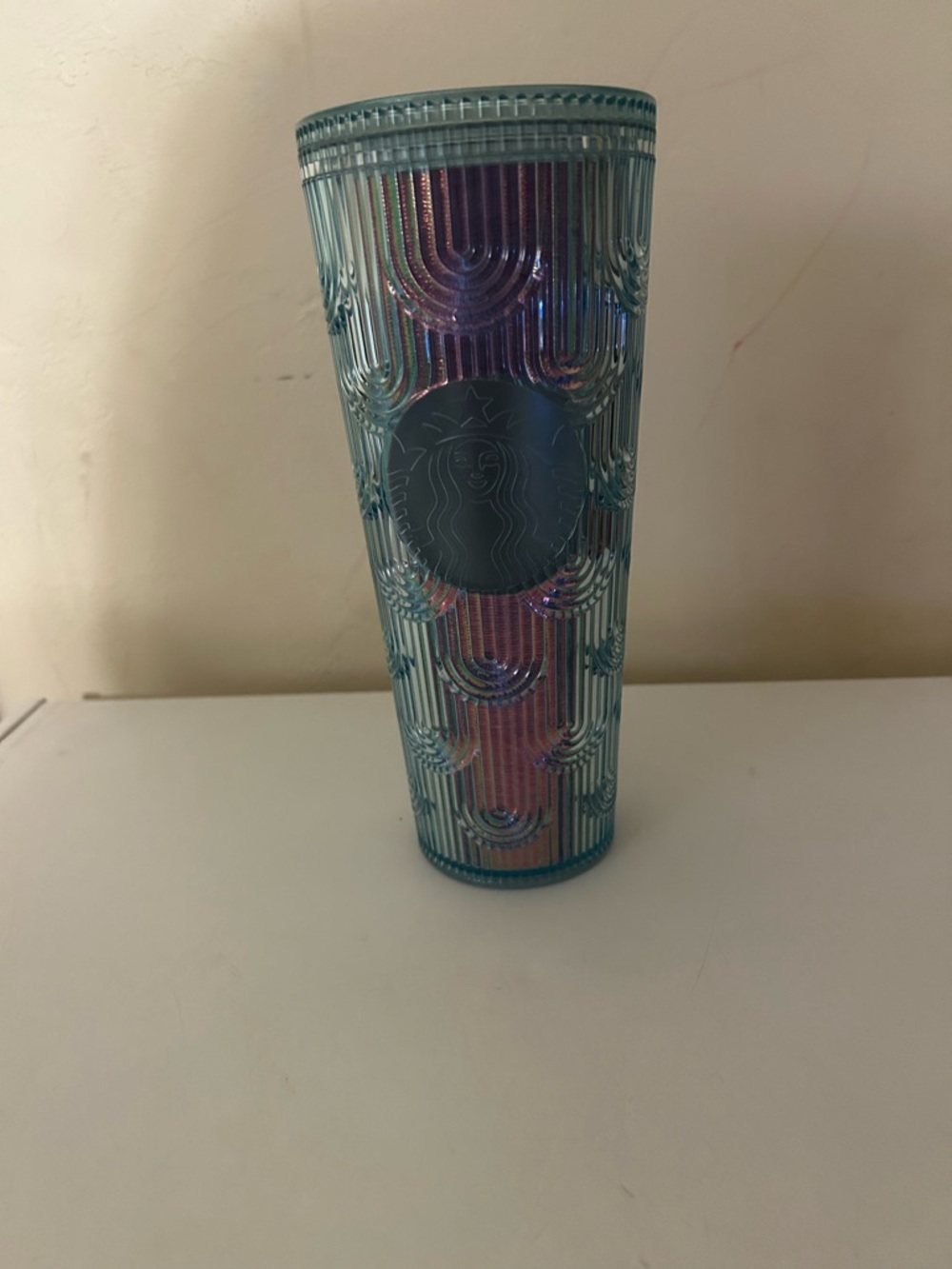 Starbucks Iridescent Aqua 2022 Mermaid Scale Cold Tumbler 24oz No Straw